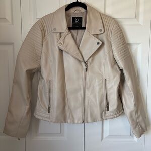 New York & Company Women's Moto Faux Leather Jacket in Beige/Ivory Size XL